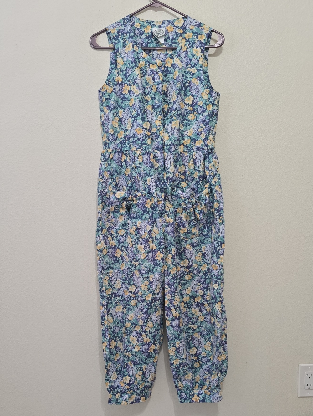Laura Ashley Blue, Vintage U.K. UYellow & Green Floral Sleeveless One-Piece